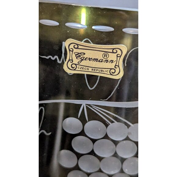 Egermann Bohemian Czech Olive Green Floral Etched Glass Vase Cut To Clear 9 Inch - Picture 2 of 10